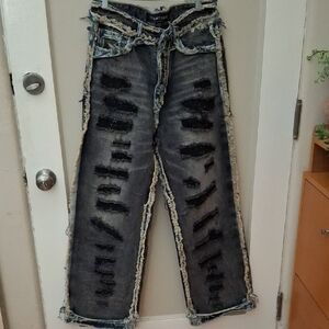 Valabasas Distressed Black and Gray Jeans_1